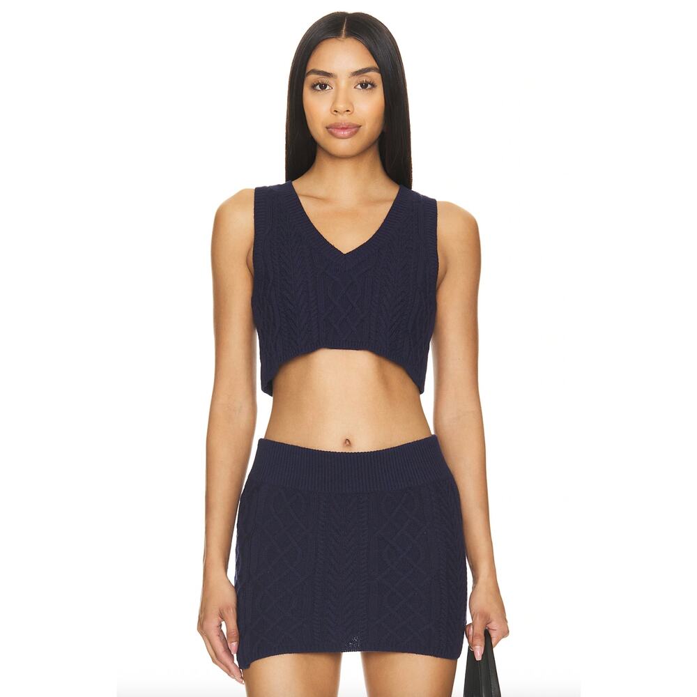 Lovers & Friends TRISTEN Cable Knit Skirt Set - Navy - NWT